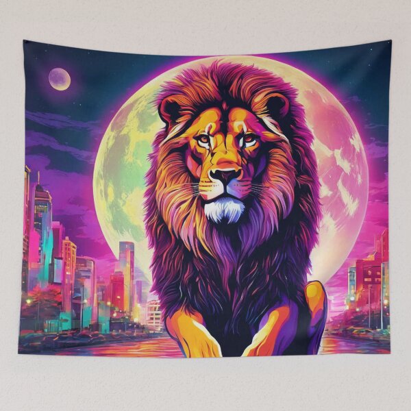 Item preview, A muscular lion in the city, illuminated by the moonlight. designed and sold by domepicturez.