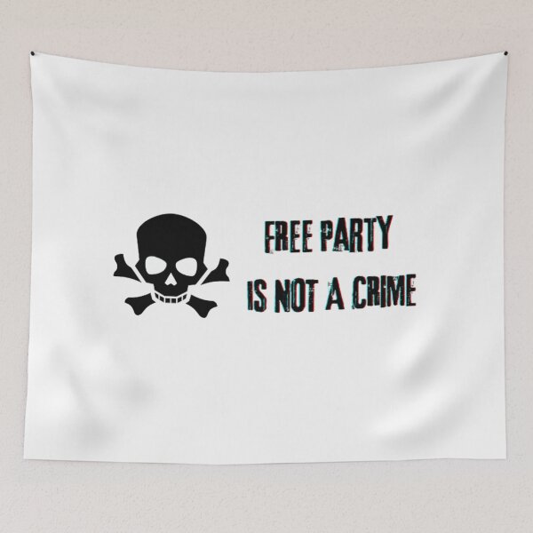 Item preview, techno party slogan, free party with skull designed and sold by Pandanimalx.
