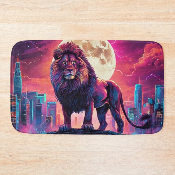 Item preview, A muscular lion on the outskirts of the city, illuminated by flashbulbs and moonlight. designed and sold by domepicturez.