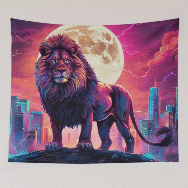 Item preview, A muscular lion on the outskirts of the city, illuminated by flashbulbs and moonlight. designed and sold by domepicturez.