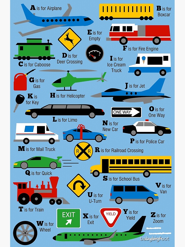 Disover Planes, Trains, and Automobiles Alphabet Premium Matte Vertical Poster