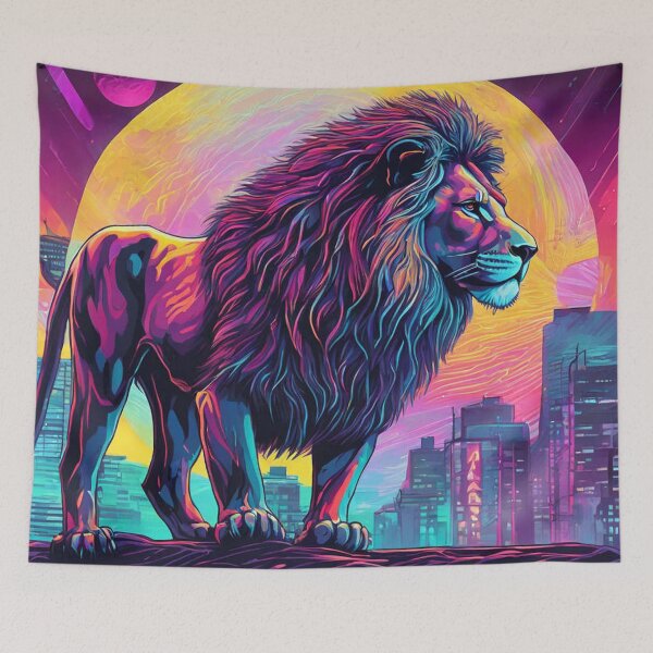 Item preview, A muscular lion on the outskirts of the city, illuminated by the moonlight. designed and sold by domepicturez.
