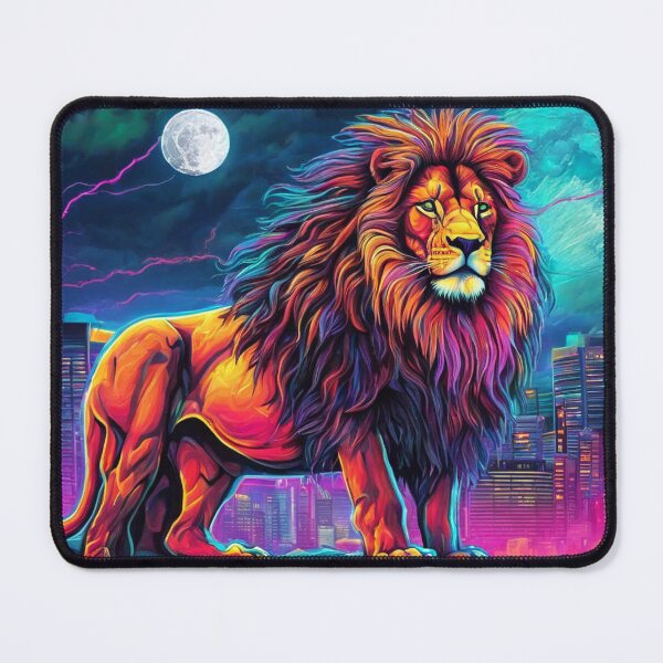 Item preview, A muscular lion on the outskirts of the city, illuminated by flashbulbs and moonlight. designed and sold by domepicturez.