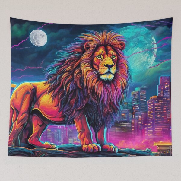 Item preview, A muscular lion on the outskirts of the city, illuminated by flashbulbs and moonlight. designed and sold by domepicturez.
