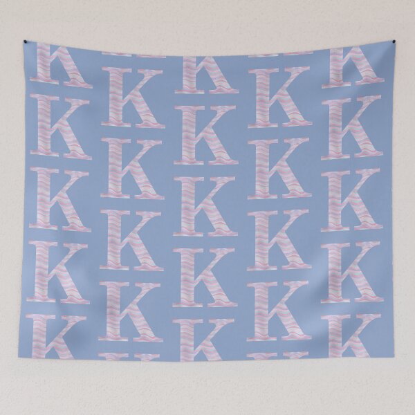 Artikelvorschau, Initiale K Rosenquarz und Serenity Pink Blau Wellenlinien entworfen und verkauft von theartofvikki.