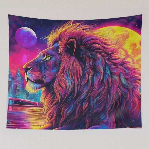Item preview, A muscular lion on the outskirts of the city, illuminated by the moonlight. designed and sold by domepicturez.
