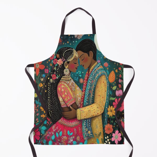 Item preview, blushing Indian couple in a moonlit floral garden with moths designed and sold by BeatnikBuddha.