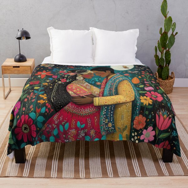 Item preview, blushing Indian couple in a moonlit floral garden with moths designed and sold by BeatnikBuddha.