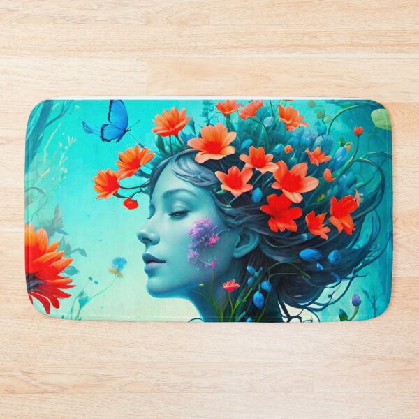 Item preview, Beautiful Floral Woman Blue red and green designed and sold by GrizzlyCollective.