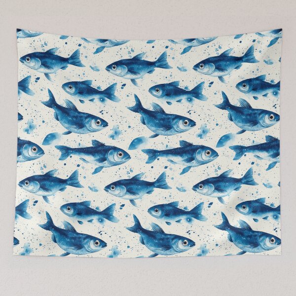 Item preview, Abstract illustration of a lot of small blue fish pattern designed and sold by DariyaDell.