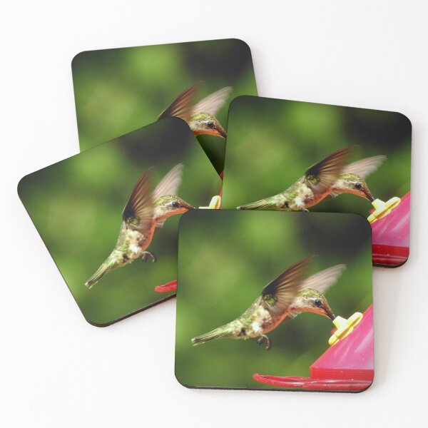 Item preview, Ruby Throat Hummingbird Feeding at Feeder Hovering designed and sold by Yellow Bird Studios.