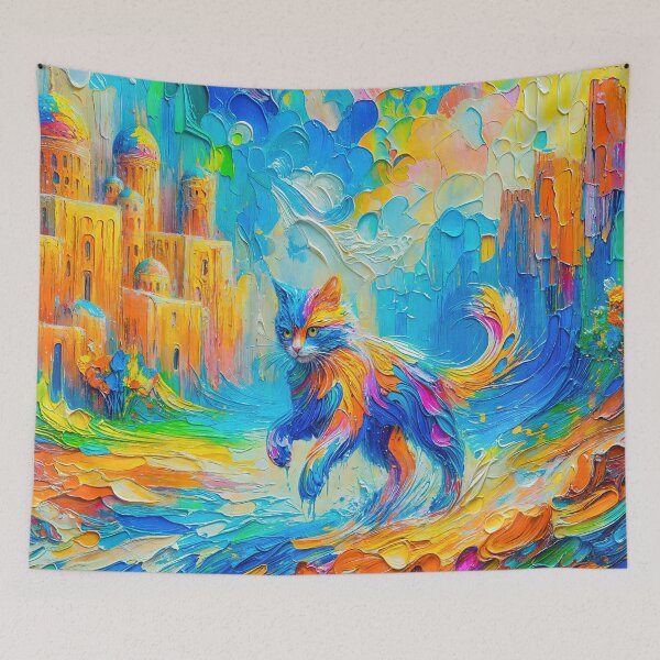 Item preview, Whimsical Cat in Vibrant Fantasy Landscape designed and sold by blackhalt.