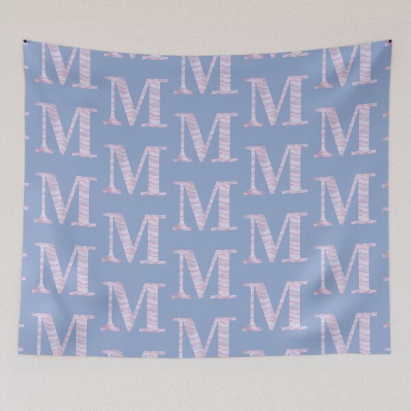 Item preview, Initial M Rose Quartz And Serenity Pink Blue Wavy Lines designed and sold by theartofvikki.