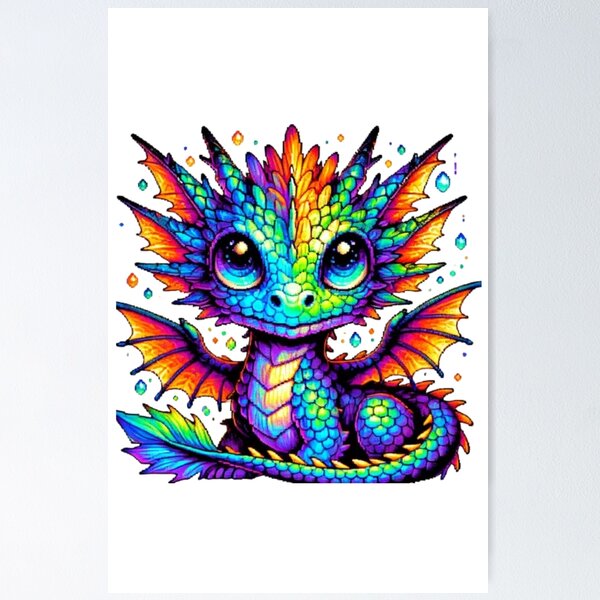 Item preview, Vibrant Rainbow Baby Dragon Fantasy Art designed and sold by GemBob Creations.