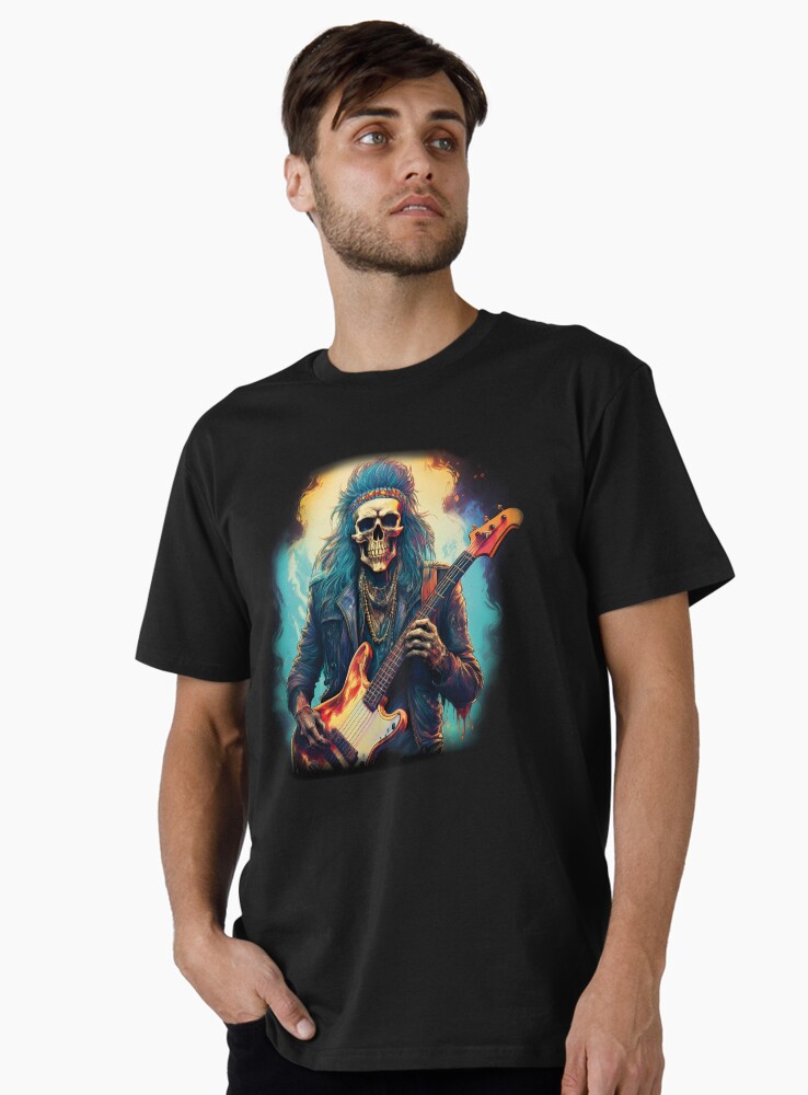 Thumbnail 1 of 4, Premium T-Shirt, Rock 'n' Roll Skeleton – The Eternal Bassist designed and sold by TrueNovaDesigns.