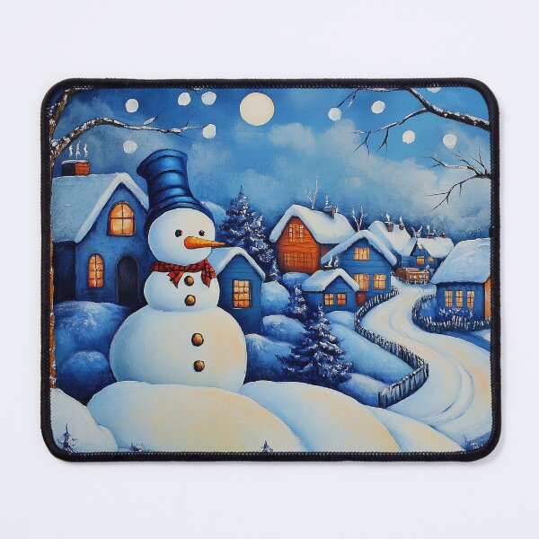 Item preview, Blue and White Christmas Snowman Village Landscape designed and sold by pinkrhinoutpost.