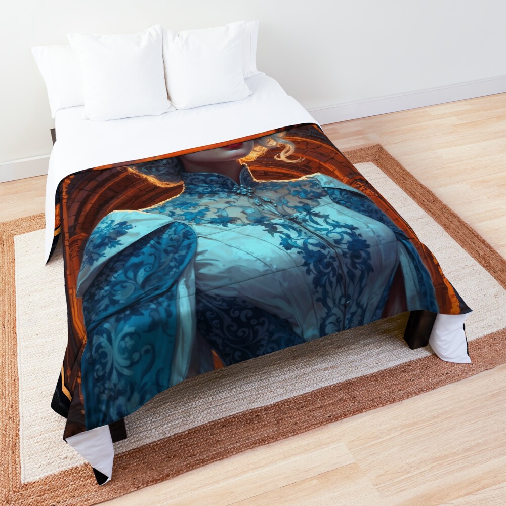 Lady White Of Arklous In Front Of A Gothic Cathedral Nysterious AI Concept Art by Xzendor7 Decorative Art Print Comforter