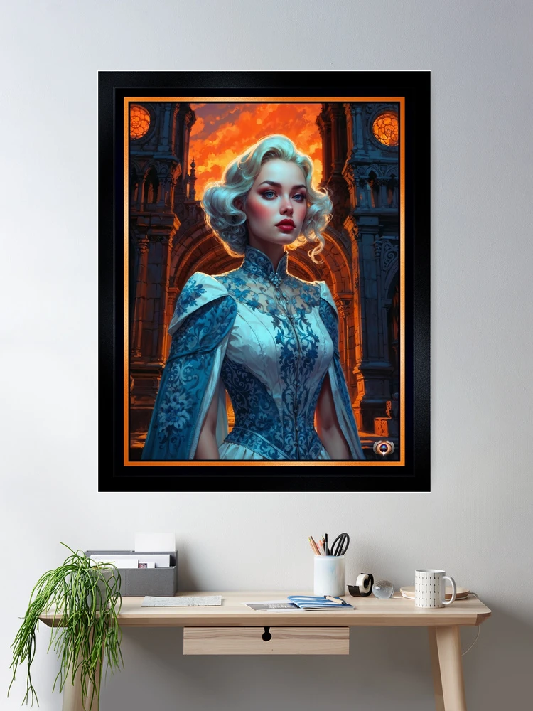 Lady White Of Arklous In Front Of A Gothic Cathedral Mysterious AI Concept Art by Xzendor7 Wall Decor Poster Art Print