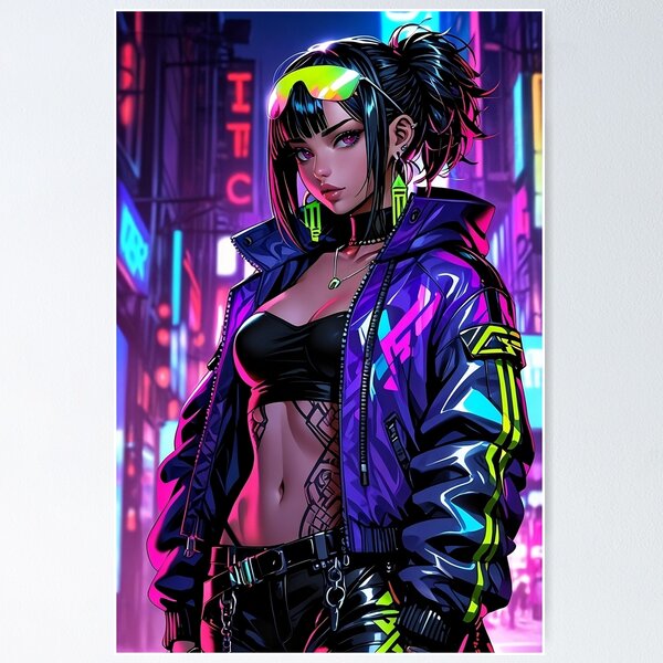Item preview, Anime Posters Cyberpunk anime girl portrait Canvas Metal Print Poster Art Board designed and sold by RecortShirt.