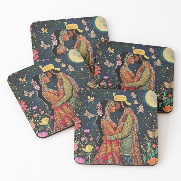 Item preview, Traditional Asian Couple embracing in floral garden under the moon designed and sold by BeatnikBuddha.