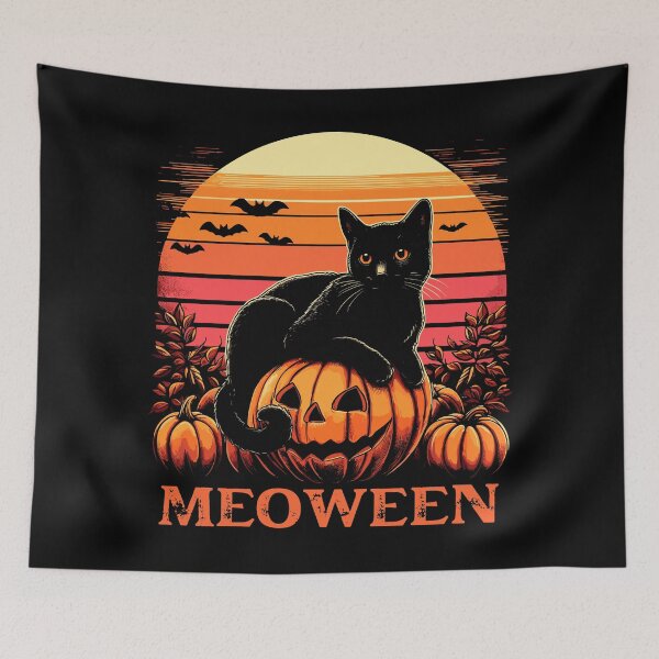 Item preview, Meoween Black Cat Halloween Pumpkin Design designed and sold by Quirky Shirts.