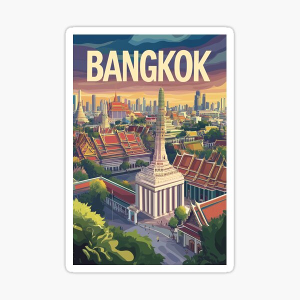 Item preview, Vintage Bangkok Seascape Art Print | Retro Thai Travel Poster | Riverside Bungalows Wall Decor | Bangkok Artwork | Mid-Century Modern Design. designed and sold by nomiraclehere.