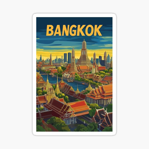 Item preview, Vintage Bangkok Seascape Art Print | Retro Thai Travel Poster | Riverside Bungalows Wall Decor | Bangkok Artwork | Mid-Century Modern Design. designed and sold by nomiraclehere.