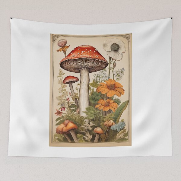 Item preview, Vintage Fly Agaric Illustration - Retro Nature Art - Mushrooms and Wildflowers - Minimal designed and sold by pod24.