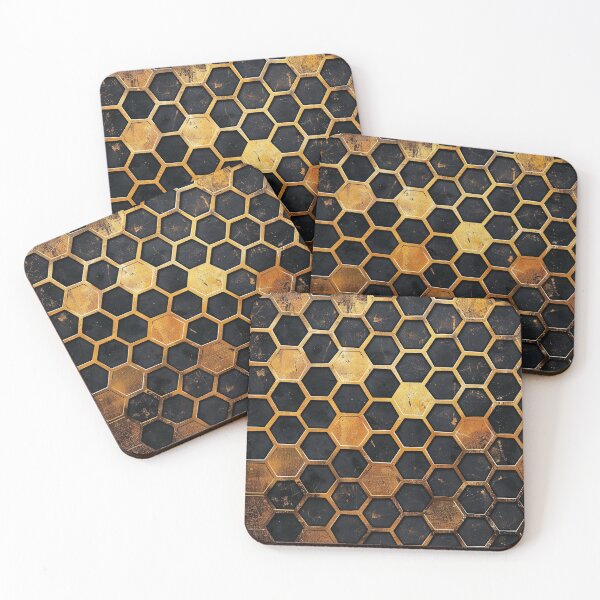 Item preview, Black and Gold Bee Hexagon Hive Pattern designed and sold by squishmuffin101.