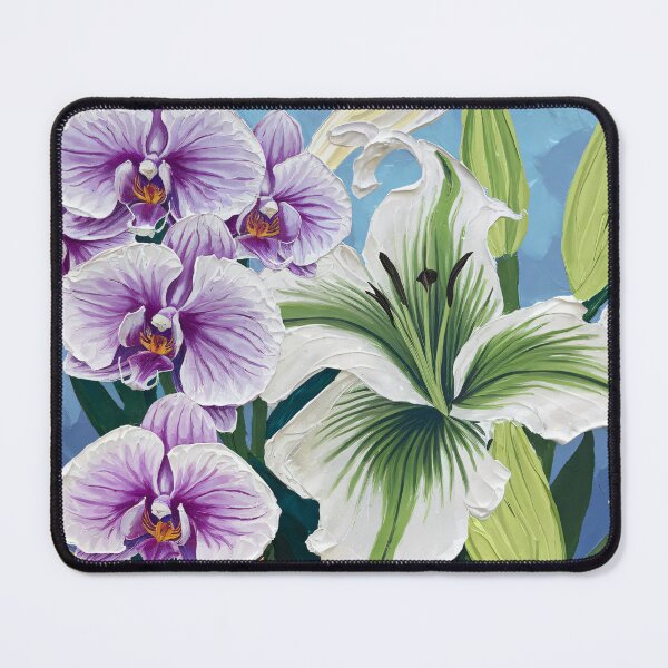 Item preview, Impasto Art Style With Orchid, Lily And Italian Ruscus Flowers designed and sold by pixelplaza.