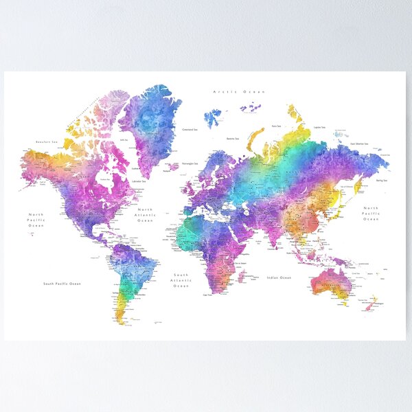 New World Map Colourful Poster