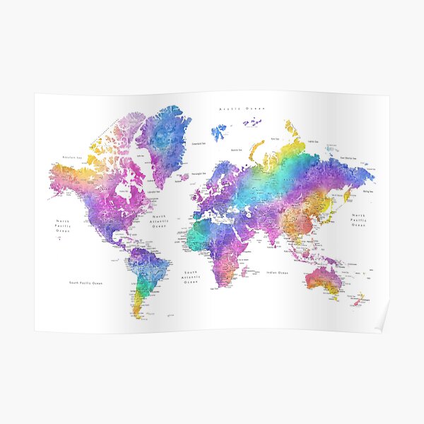 Colorful World Map Posters Redbubble