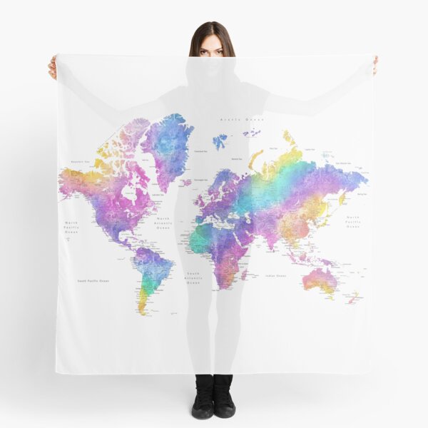 Bright colorful watercolor world map Scarf