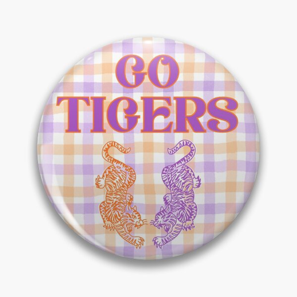 Item preview, Go Tigers Orange and Purple Gingham Game day Sticker Pin Button designed and sold by jagaskin25.