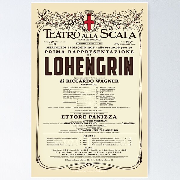 Item preview, Vintage-Style La Scala Lohengrin Opera Poster designed and sold by travelwitheric.