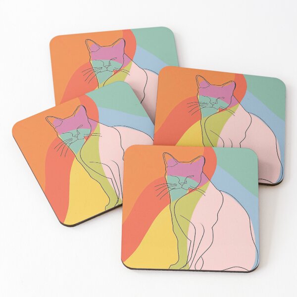 Item preview, Minimalist Line Art Feline Cat Kitty Rainbow Pastels designed and sold by squishmuffin101.