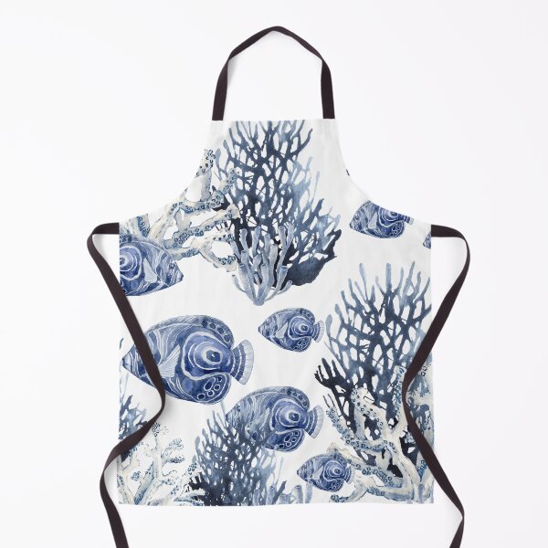 Item preview, Navy Blue Fish Coral Reef Nautical Beach Pattern designed and sold by SeaStarAlex.