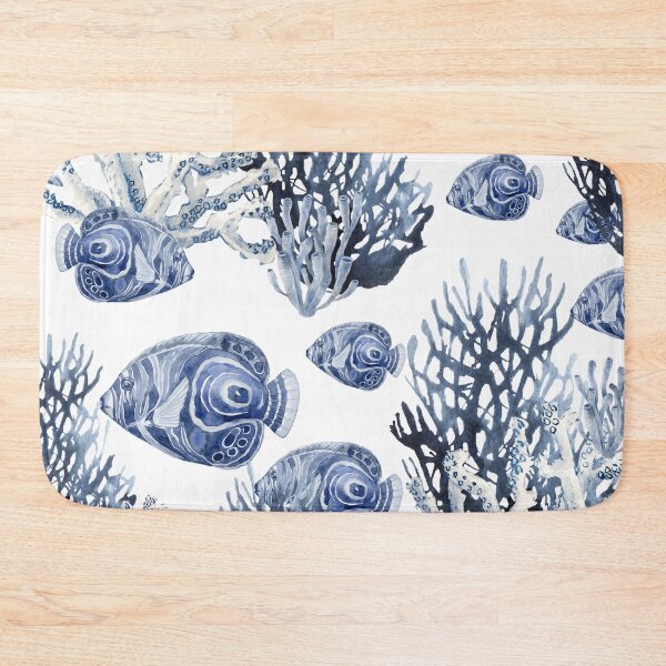 Item preview, Navy Blue Fish Coral Reef Nautical Beach Pattern designed and sold by SeaStarAlex.