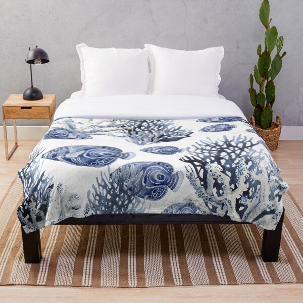 Item preview, Navy Blue Fish Coral Reef Nautical Beach Pattern designed and sold by SeaStarAlex.