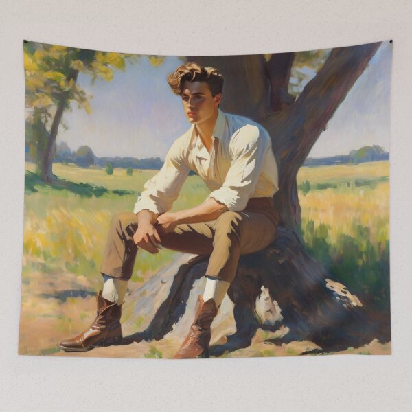 Item preview, Young man posing on a stump in the sun designed and sold by MoodyFrames.