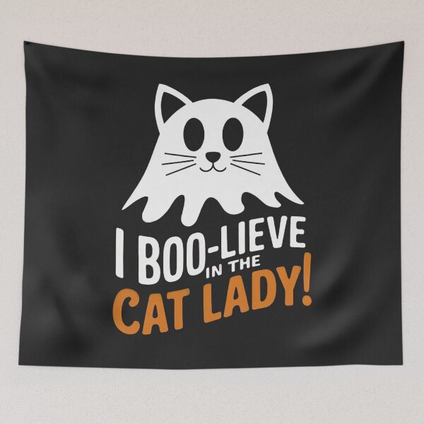 Item preview, I Boo-lieve (Believe) in The Cat Lady! Cat Ghost Funny Halloween designed and sold by Anniko Art Studio.