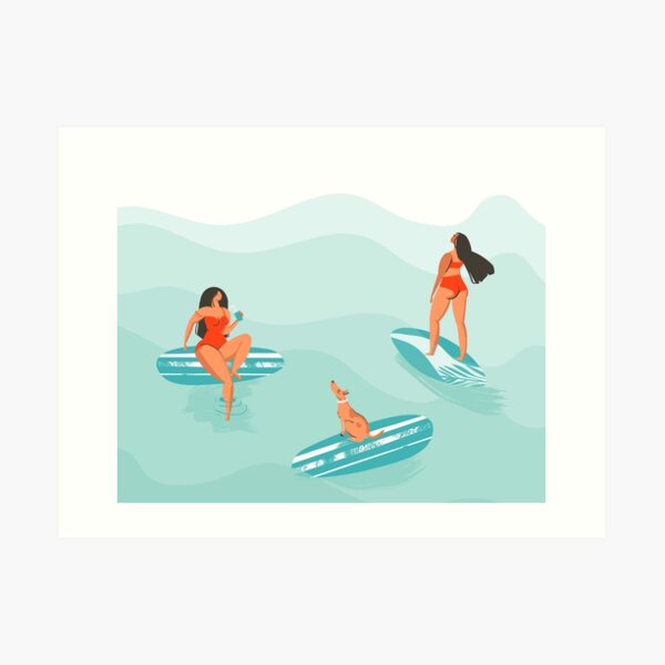 Surfing girls Art Print