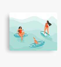 Surfing girls Canvas Print