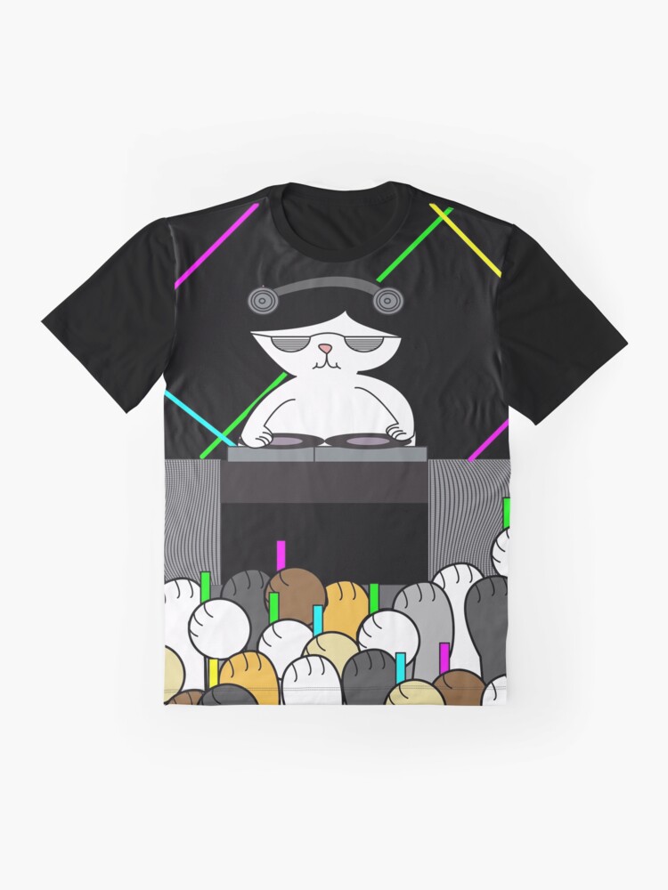 Alternate view of Black White Cat DJ Rave Dance Party Cat Paws Graphic T-Shirt