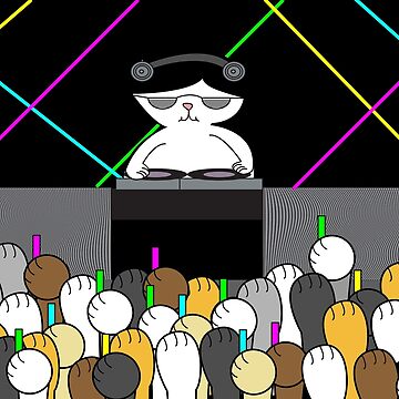 Artwork thumbnail, Black White Cat DJ Rave Dance Party Cat Paws by ValeriesGallery