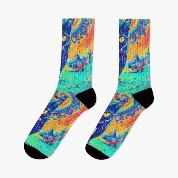 Item preview, Psychedelic Cat in Surreal Fantasy Landscape designed and sold by blackhalt.