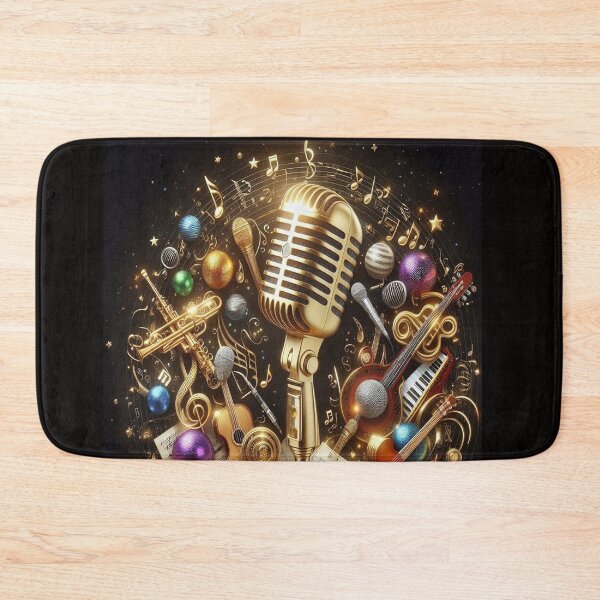 Item preview, Gold Microphone With Music Notation & Instruments AI Generated designed and sold by BrightrDayMusicArt.