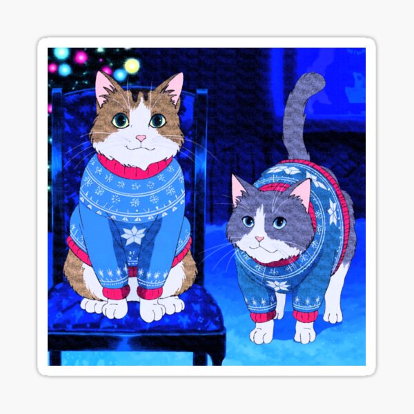 cute kitty xmas blue and white christmas Sticker