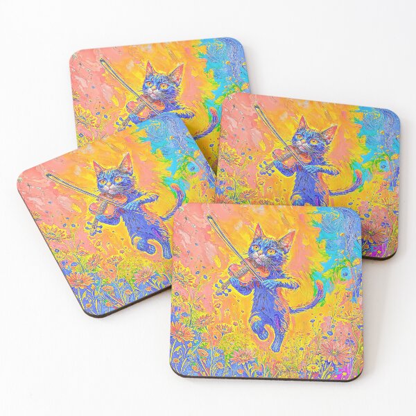 Item preview, Vibrant Cat Playing Violin Artwork designed and sold by blackhalt.
