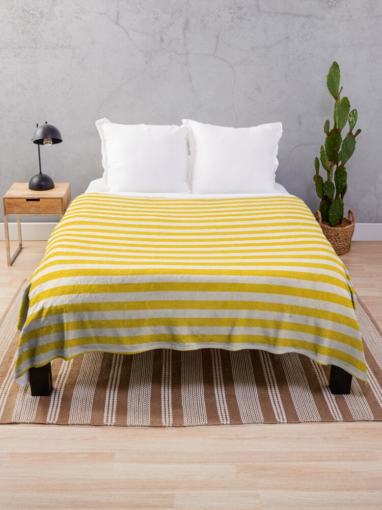 Thumbnail 1 of 6, Throw Blanket, Rustic textured stripes - Yellow and white designed and sold by natalisapattern.
